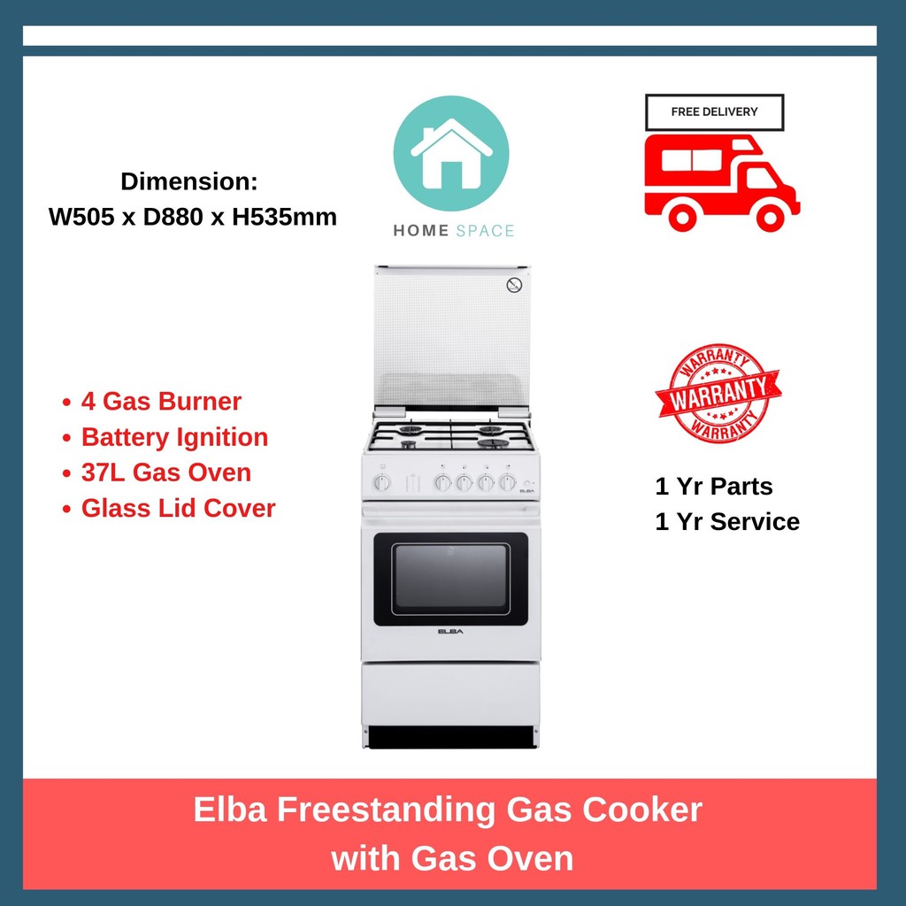 Elba Freestanding Gas Cooker with Gas Oven, EGC536 WH Shopee Singapore