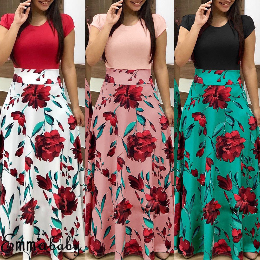 Plus size Women Floral Dress High Waist Long Dress Shopee Singapore
