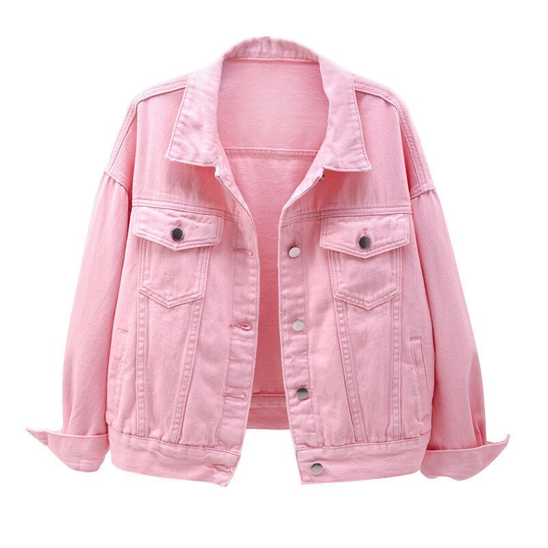 Women's plus size denim jacket spring autumn short coat pink jean