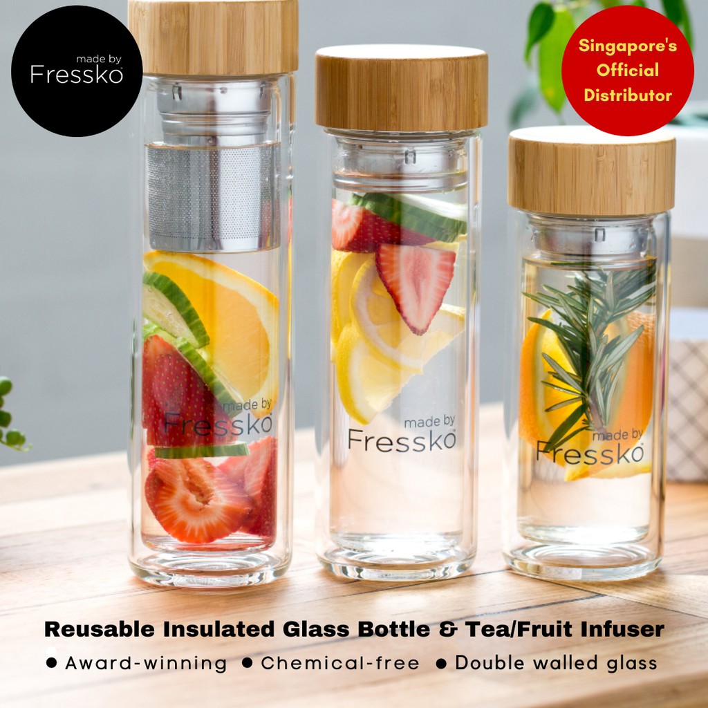 Made by Fressko Reusable Insulated Glass Bottle & Tea/Fruit Infuser