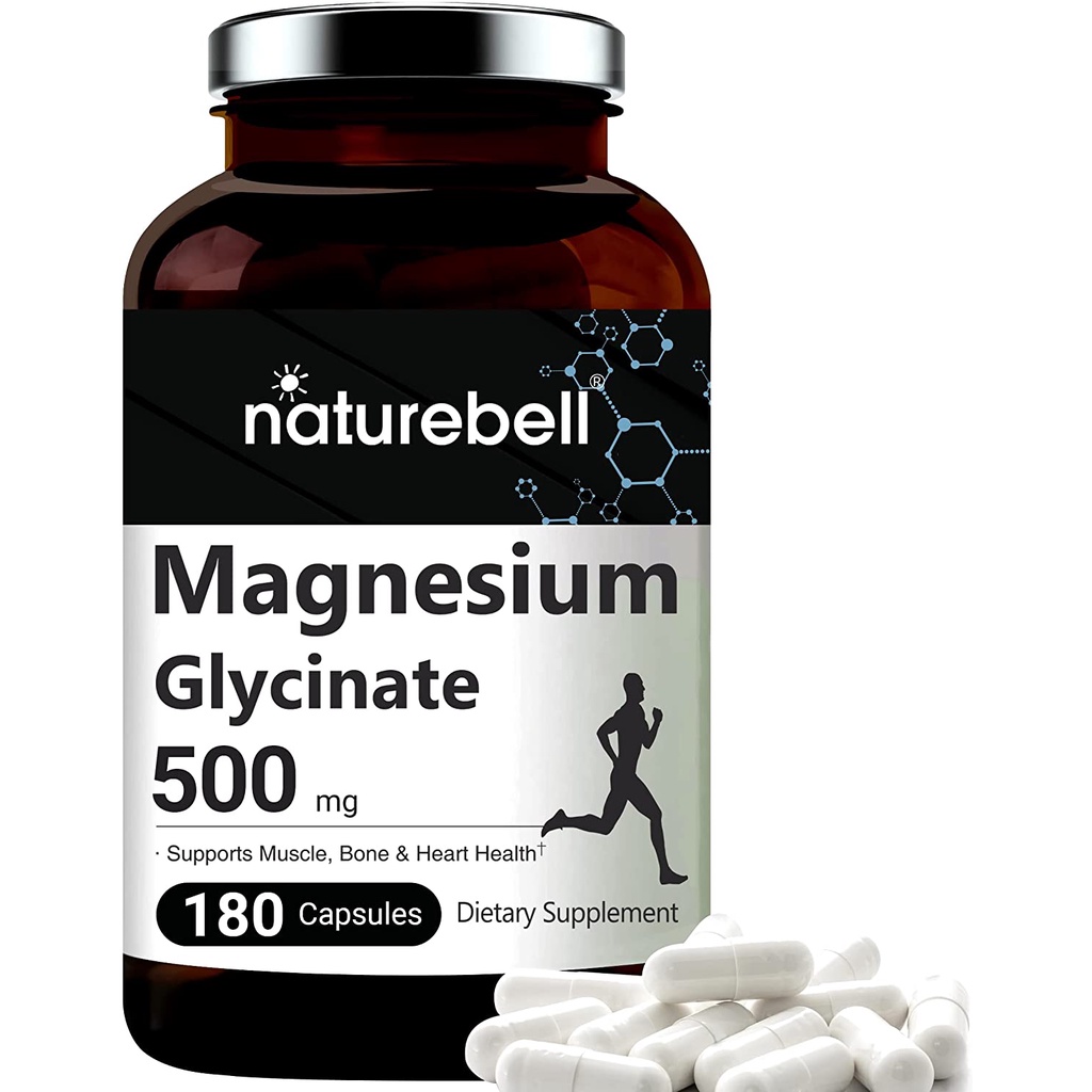 NatureBell Double Strength Magnesium Glycinate 500mg, 180 Capsules, 100