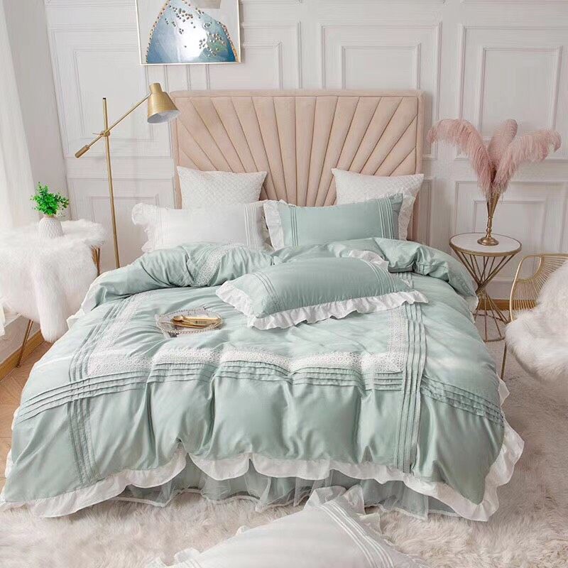 Lace Silk cotton Bedding Set (Beautiful Chiffon Sheet) Shopee Singapore