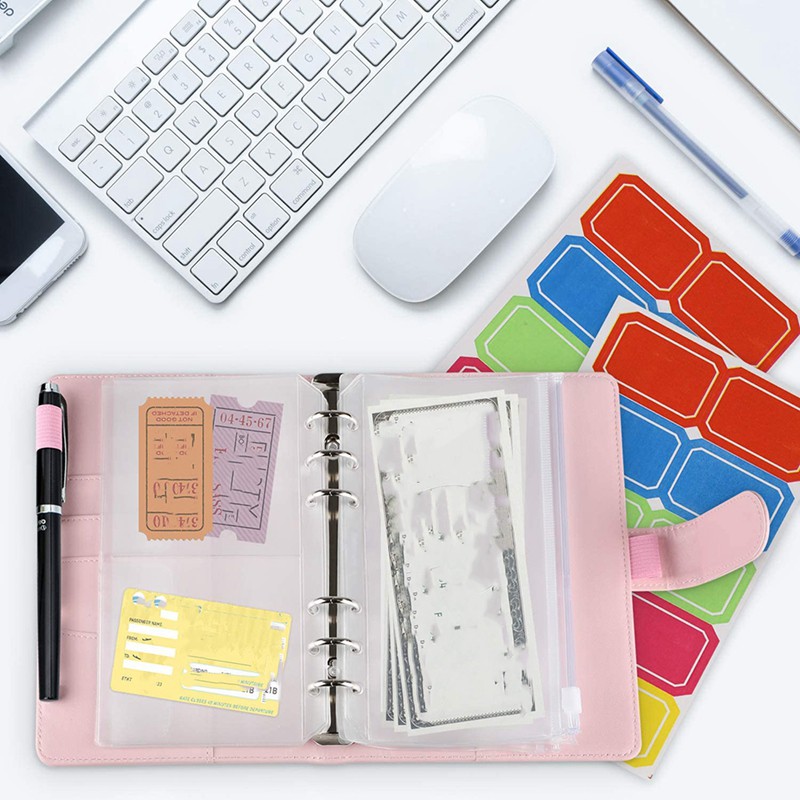 14 Binder Bags A6 with Leather Binder Cover, 6 Rings Budget Binder with Cash Envelope, Money