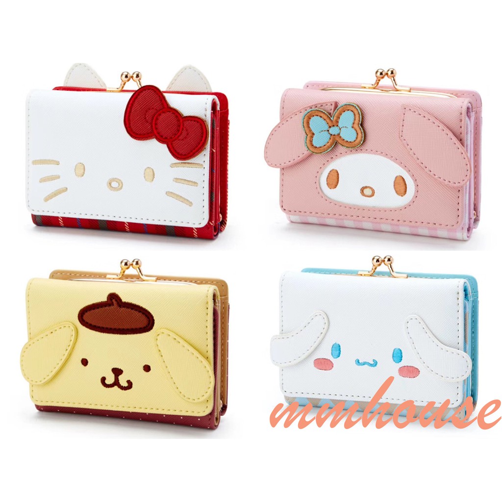 New Fashion My Melody Cinnamoroll PomPom Purin Girls Kids PU Short Wallets Coin Purse Shopee