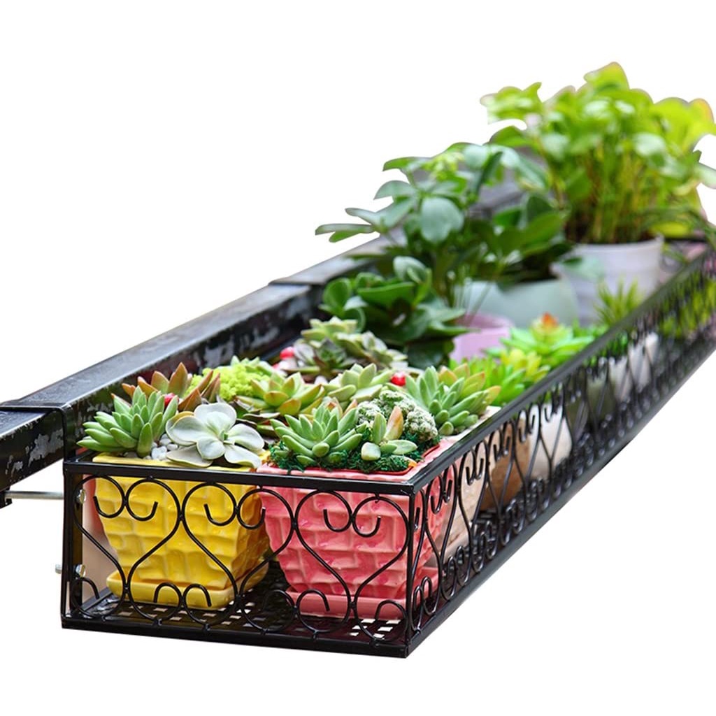 Balcony Hanging Flower Rack Wall Planter, Space Saving Outdoor Metal Hook On Plant Pot Stand For