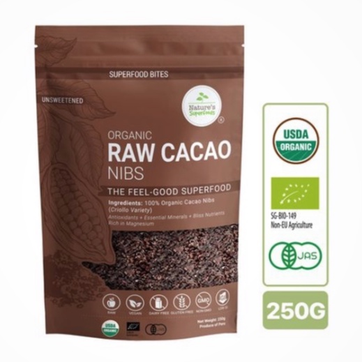 Nature's Superfoods Organic Raw Cacao Nibs / Powder Unsweetened (Vegan, Gluten Free, Dairy Free