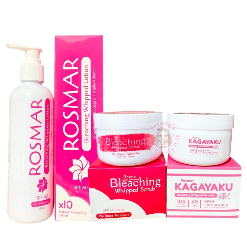 Rosmar Bleaching Whipped Scrub KAGAYAKU Whitening Cream Lotion Soap MIld Kit Wash