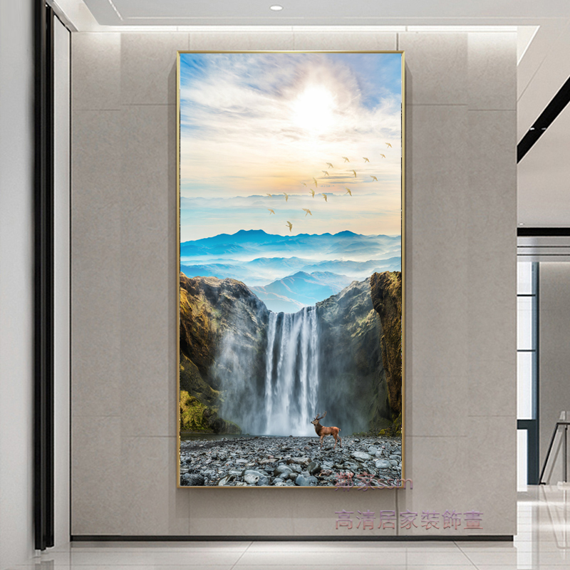 New Chinese Style Artistic Conception Landscape Waterfall High Mountain