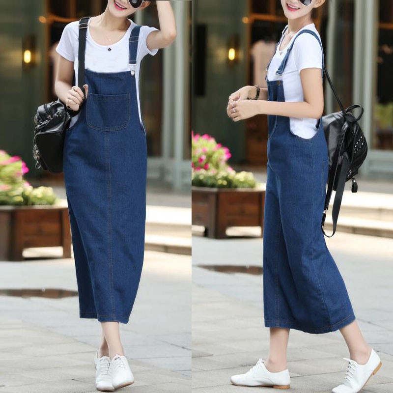 Fashion Women Dungaree Pinafore Denim Look Overalls Casual