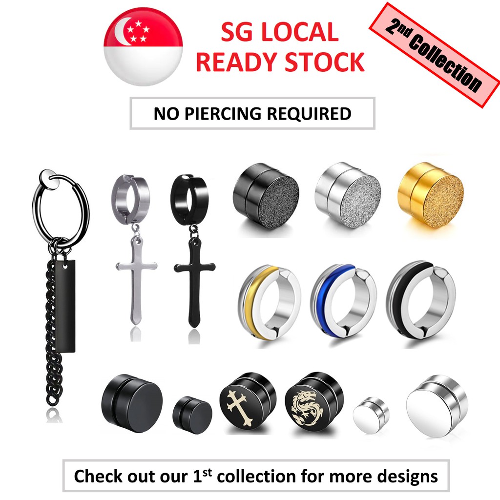 SG STOCK No Piercing Earring 2nd Collection Non Pierce Ear Cuff Clip On Stud Steel