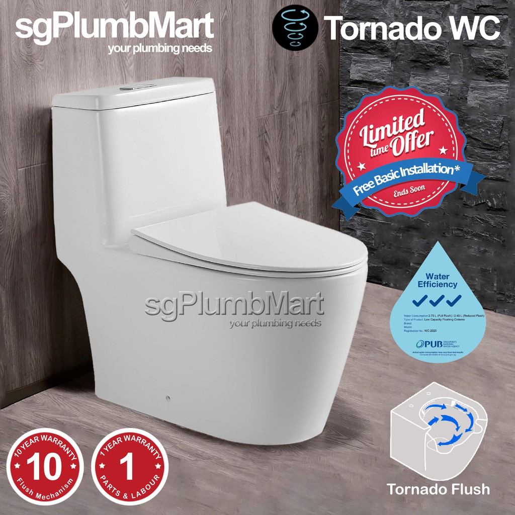 sgPlumbMart Swirl Tornado Flush 1 Piece Toilet Bowl One Piece WC