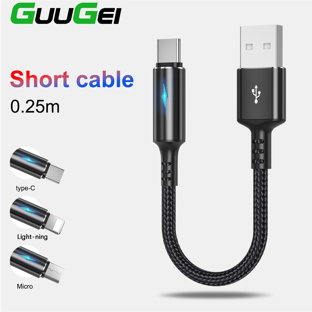 Guugei 25cm Short USB Charge Cable Micro USB Type C Cable For Huawei