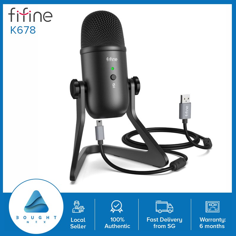 Fifine K678 Cardioid Condenser USB Microphone allinone Mute Button Mic Gain Knob For Voice