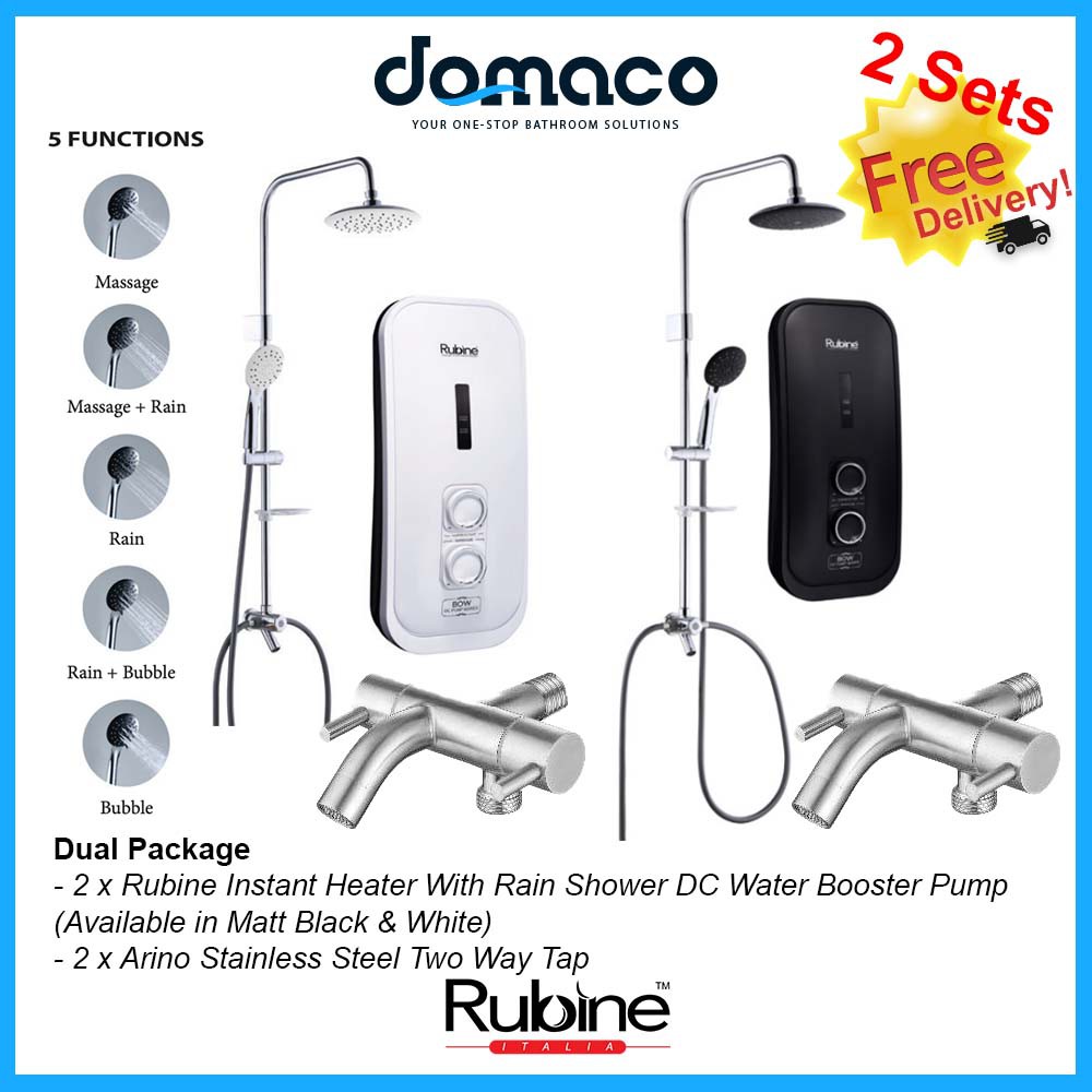 Rubine 3388 Instant Water Heater With Rain Shower DC Water Booster Pump