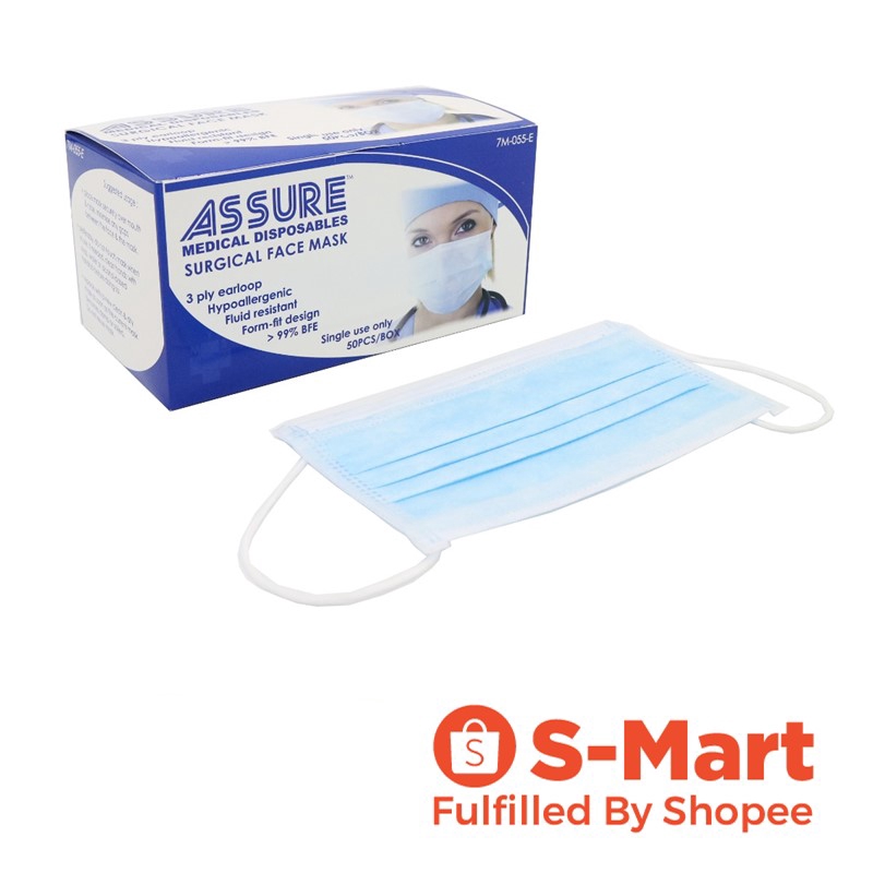 Assure Disposable Surgical 3PLY Mask, 50pc 7M055E Shopee Singapore