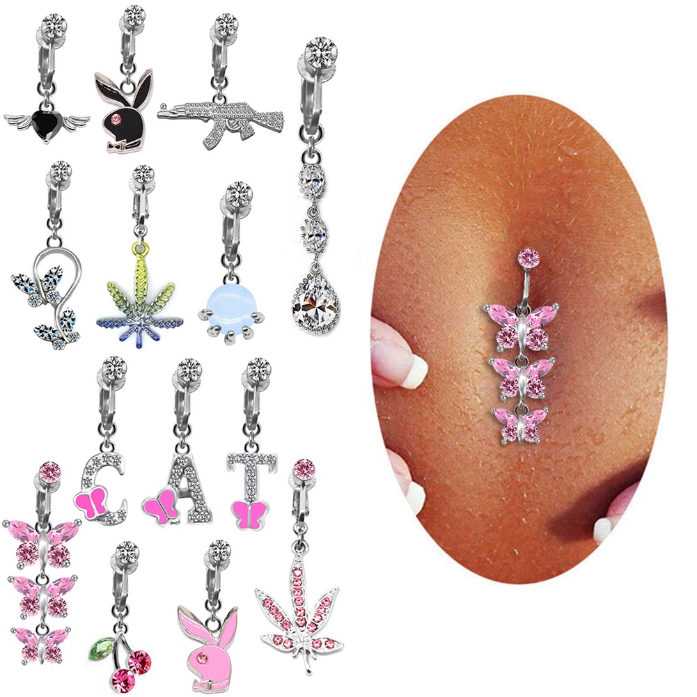 Faux Fake Belly Ring Butterfly Fake Belly Piercing Clip on Umbilical