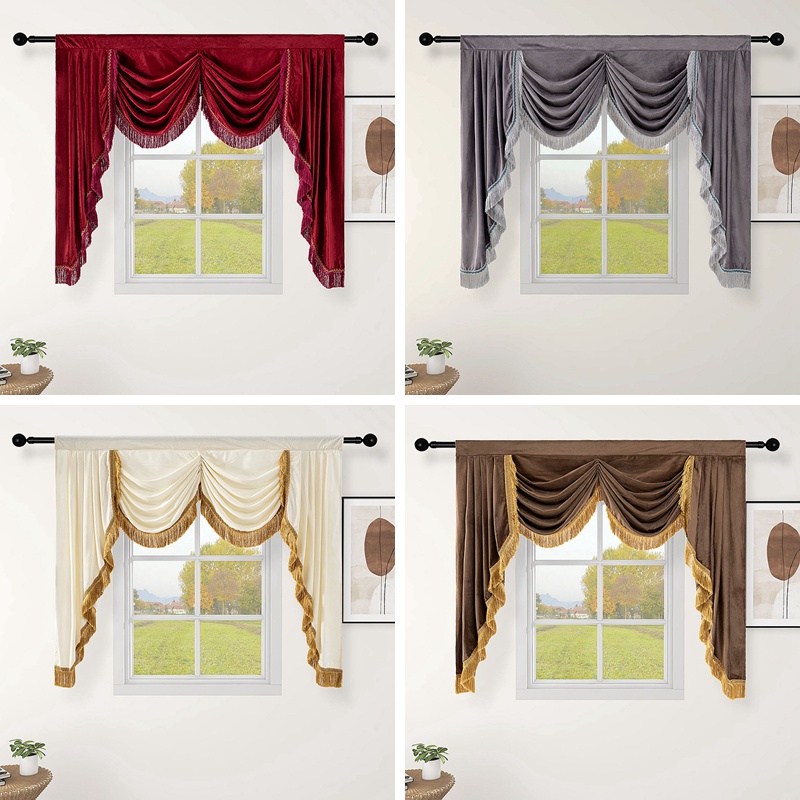 Luxury Solid Swag Waterfall Valance Embellished Rod Pocket Super Soft