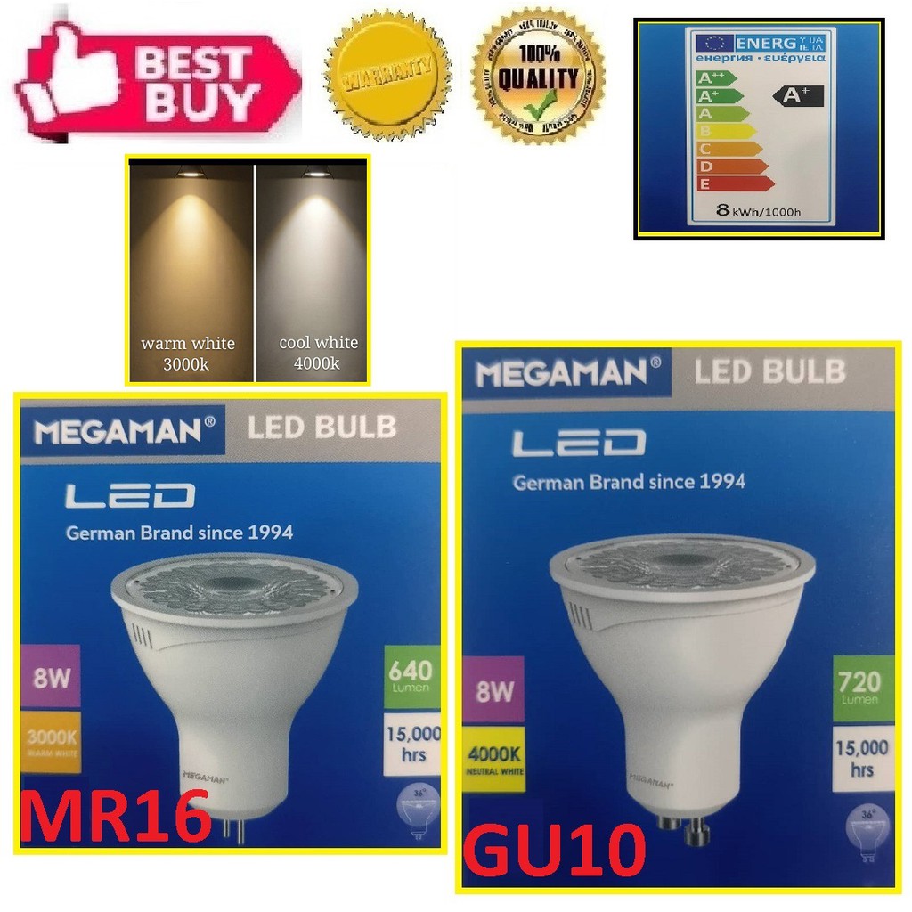8W Led Halogen Bulb/Led Spotlight Bulb (Megaman) (Mr16/Gu10) (Warm