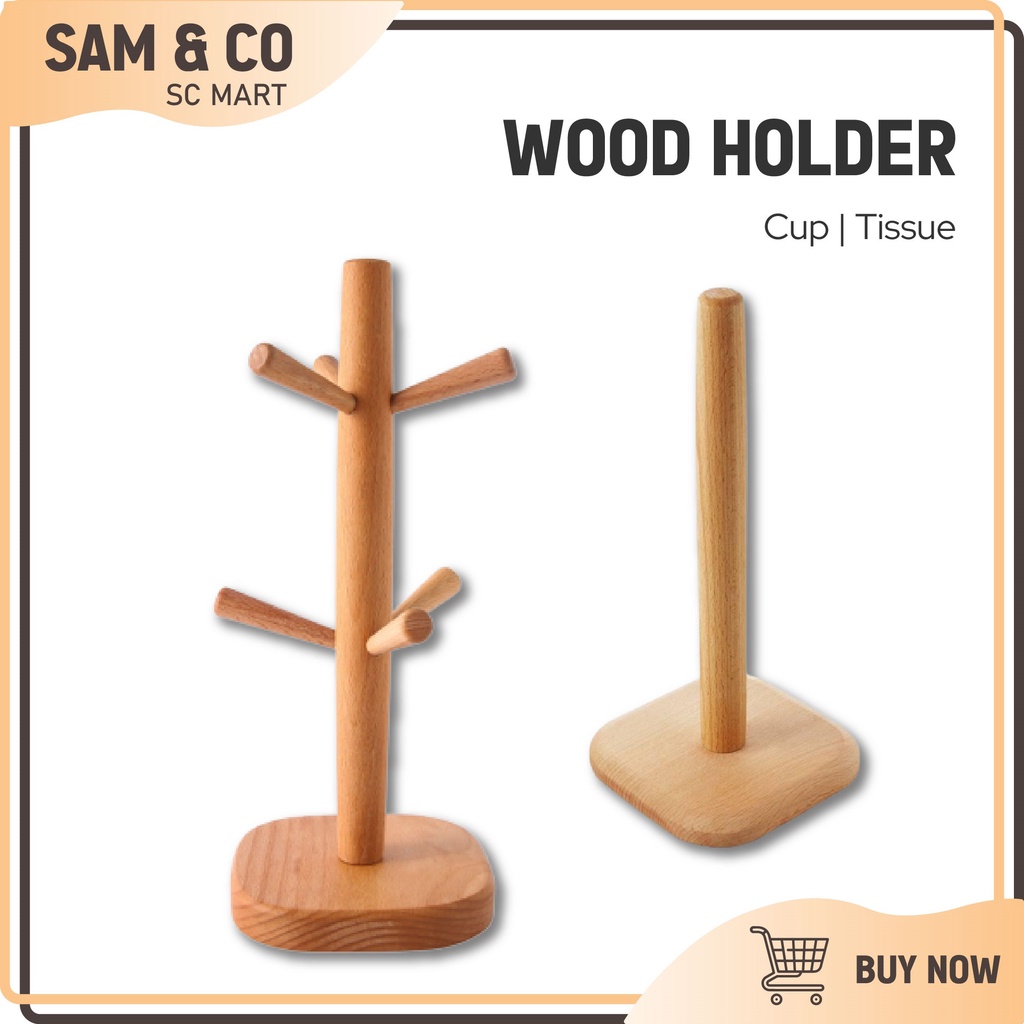 ⭐SG Stock⭐ Beech wood Mug Stand Kitchen Coffee Cup Rack Creative Wooden