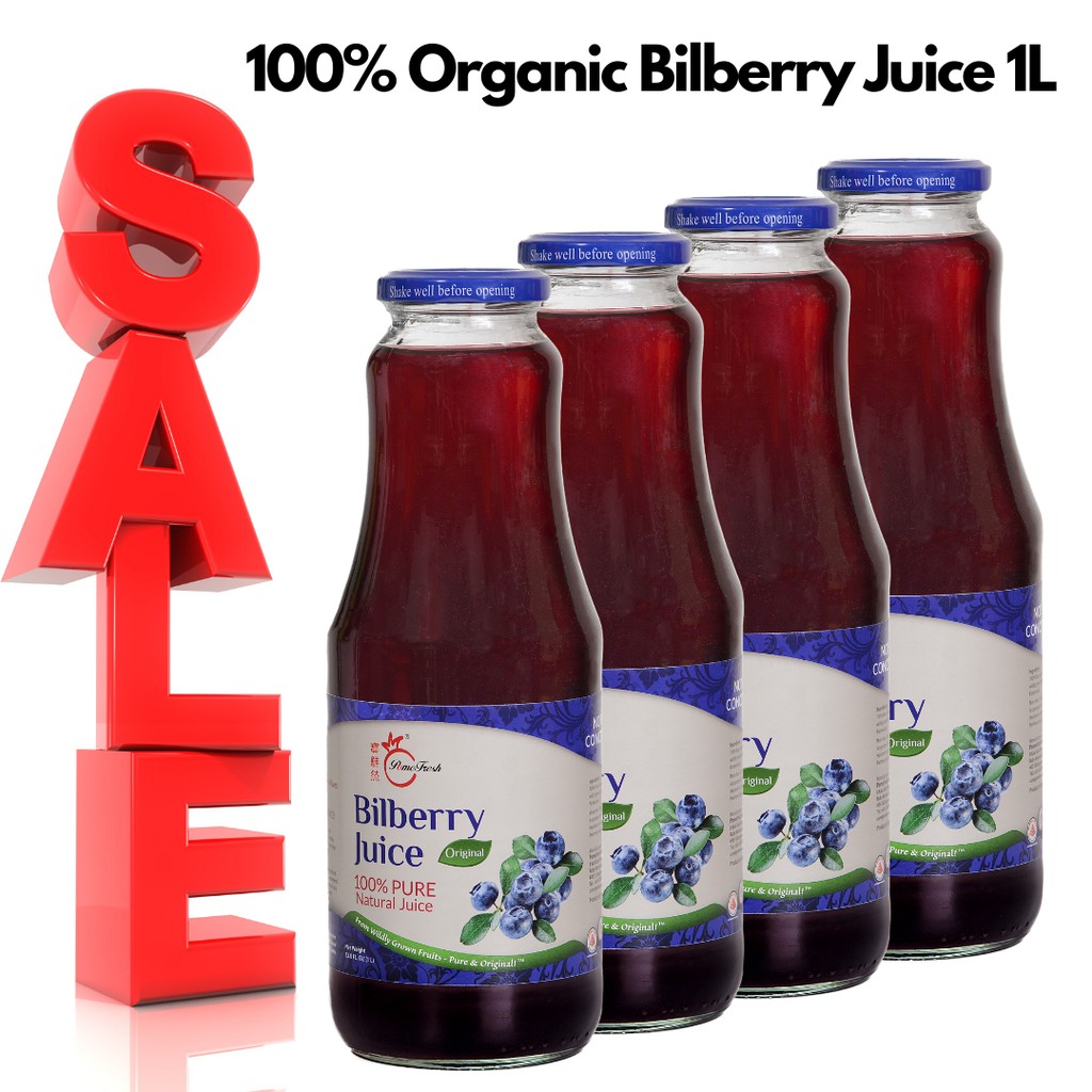 【PomeFresh】100 Organic Bilberry Juice NEVER From Concentrate 1LX4 (4