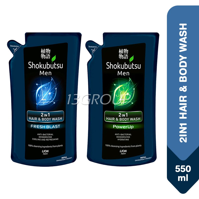 Shokubutsu Men Body Wash Refill, 550ml, 2in1 Hair & Body Wash Shopee