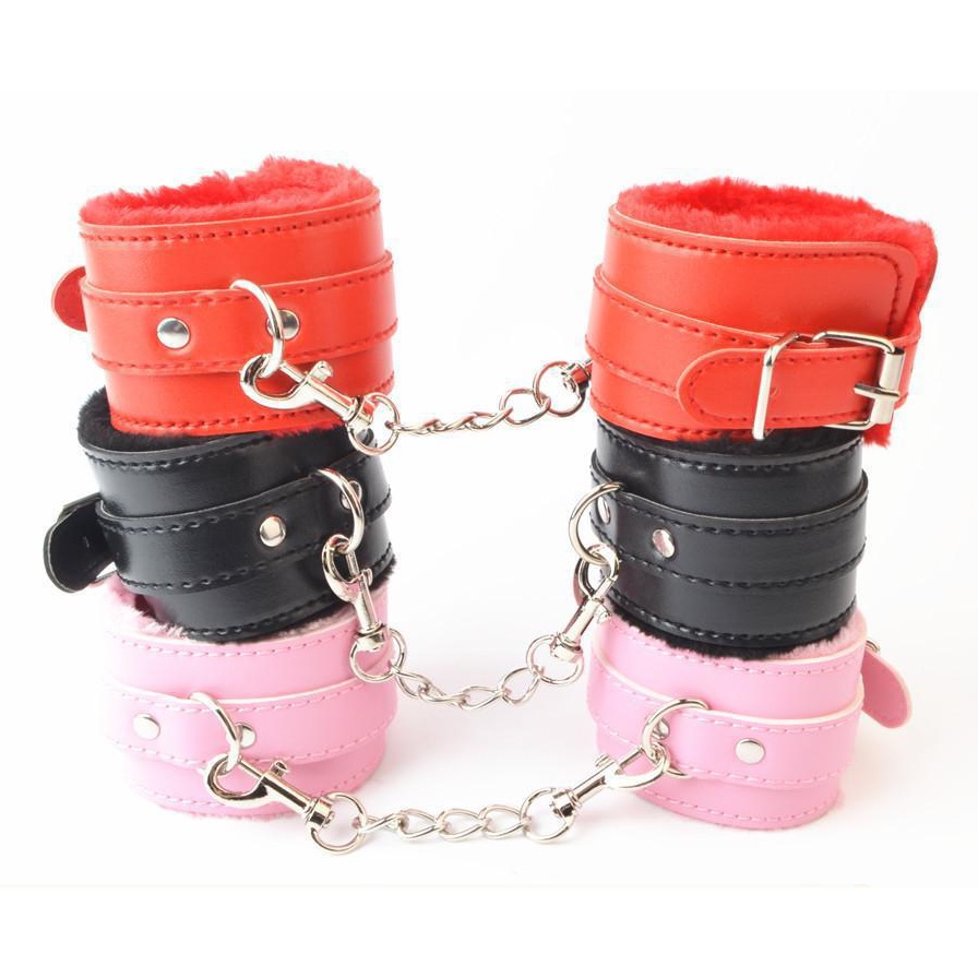 SG STOCK Sexy Adjustable PU Leather Plush Handcuff Ankle Cuff