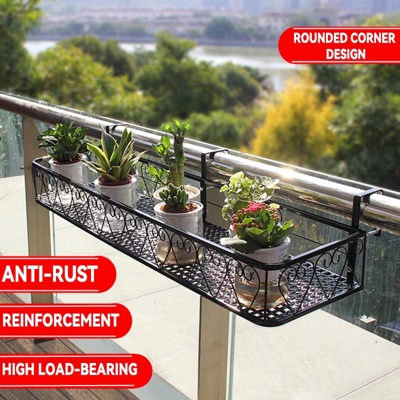 Plant Rack Iron Art Flower Rack Balcony Railing Plant Stand Hang Flower