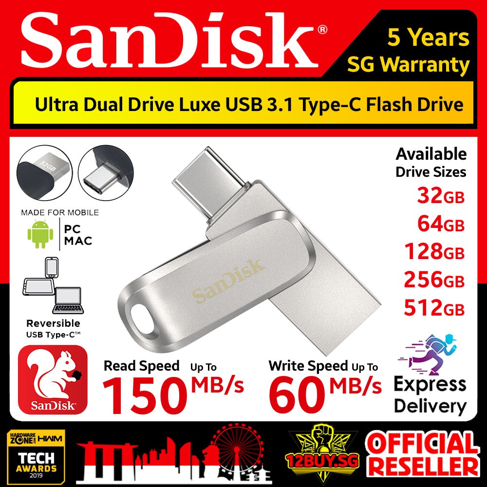 SanDisk Ultra Dual Drive Luxe USB 3.1 TypeC Flash Drive 32GB 64GB