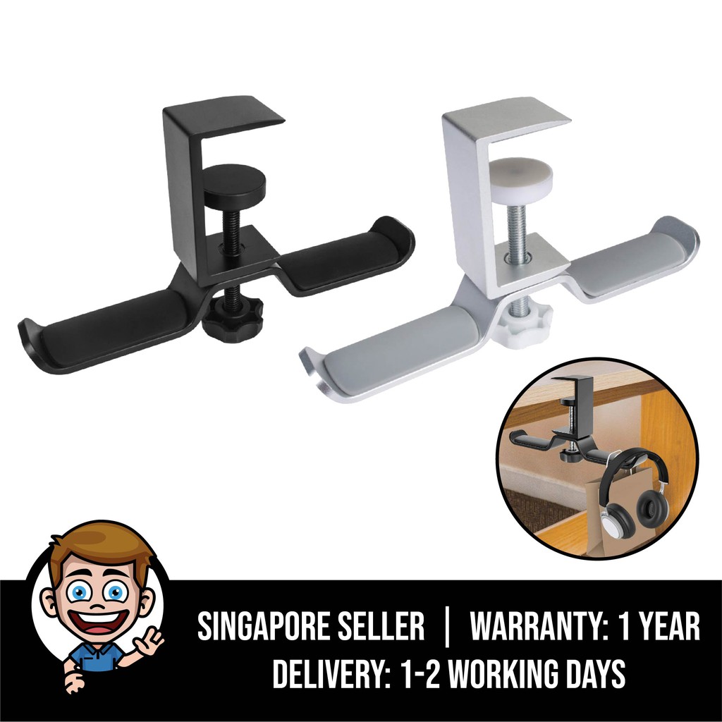 Dual Headphone Mount Hanger Stand, 360 Degree Rotatable Aluminium