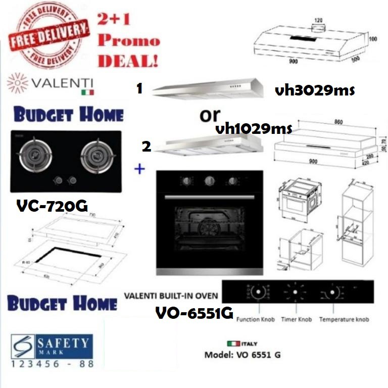 Valenti Hood and hob with oven bundle package built in oven Shopee