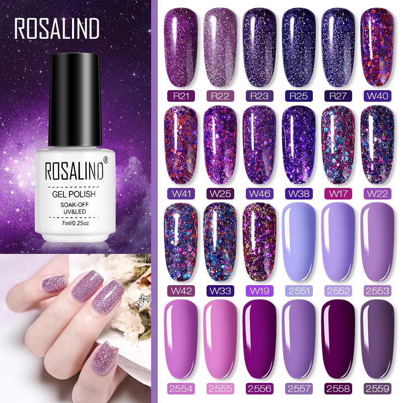 ROSALIND 7ml Glitter Purple Nail Gel Polish Vernis Semi Permanent Nail