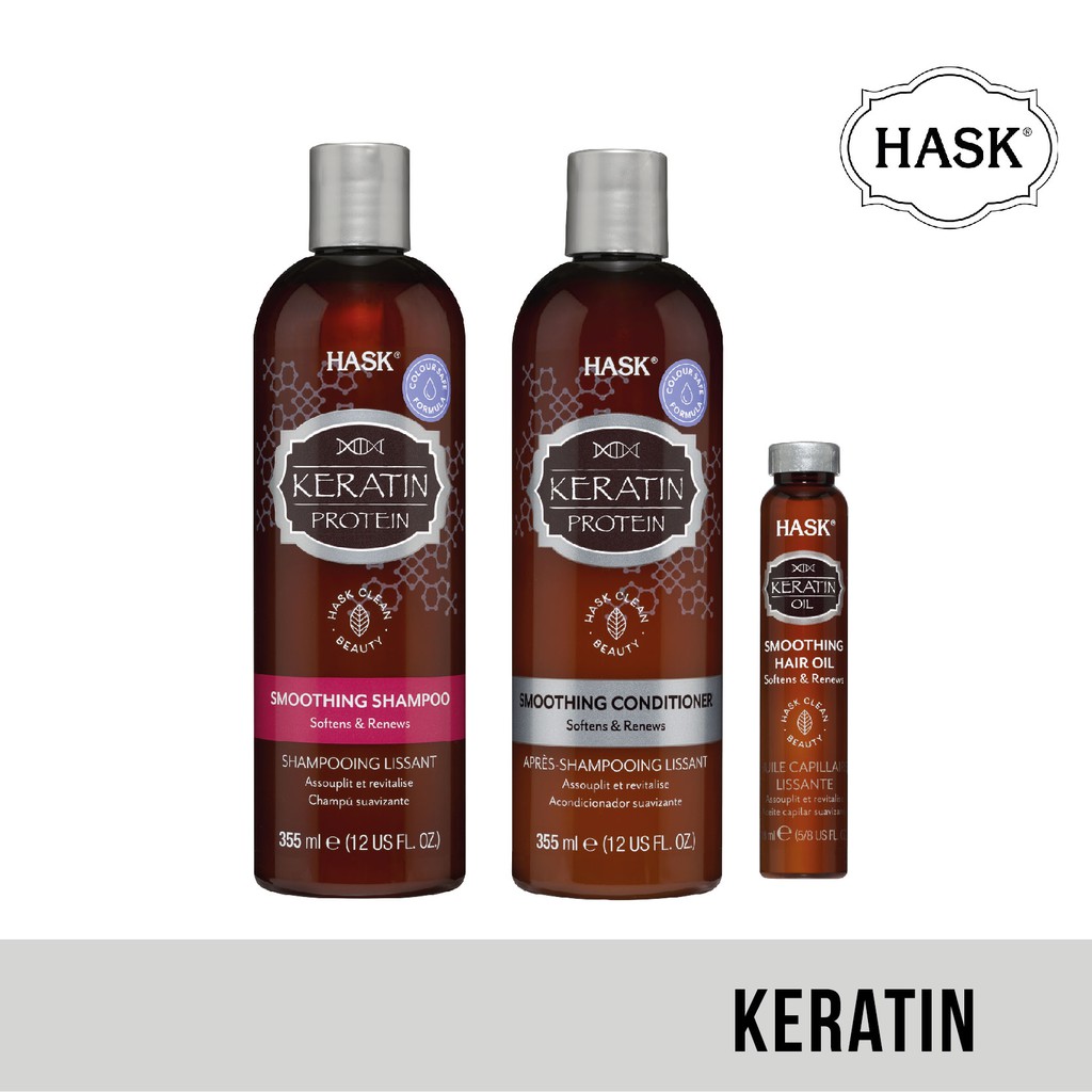 Hask Keratin Protein Smooth Bundle Set (Shampoo, Conditioner, Oil Vial