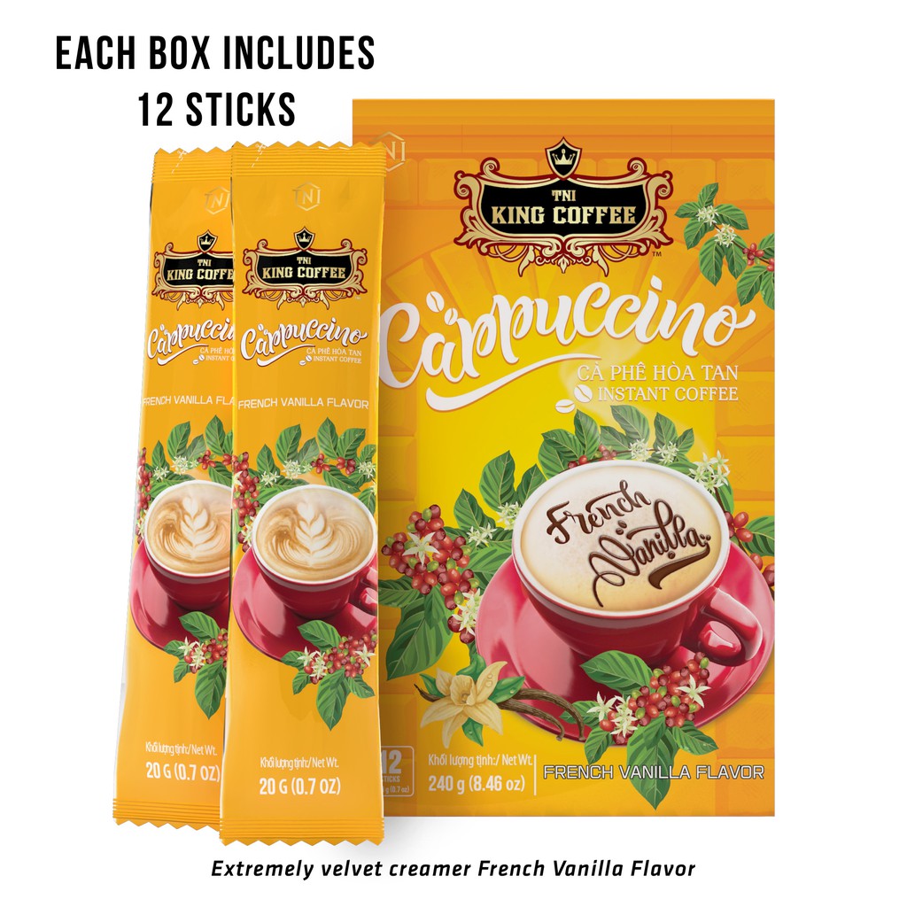 KING COFFEE Cappuccino Instant 12s x 20g French Vanilla Flavor