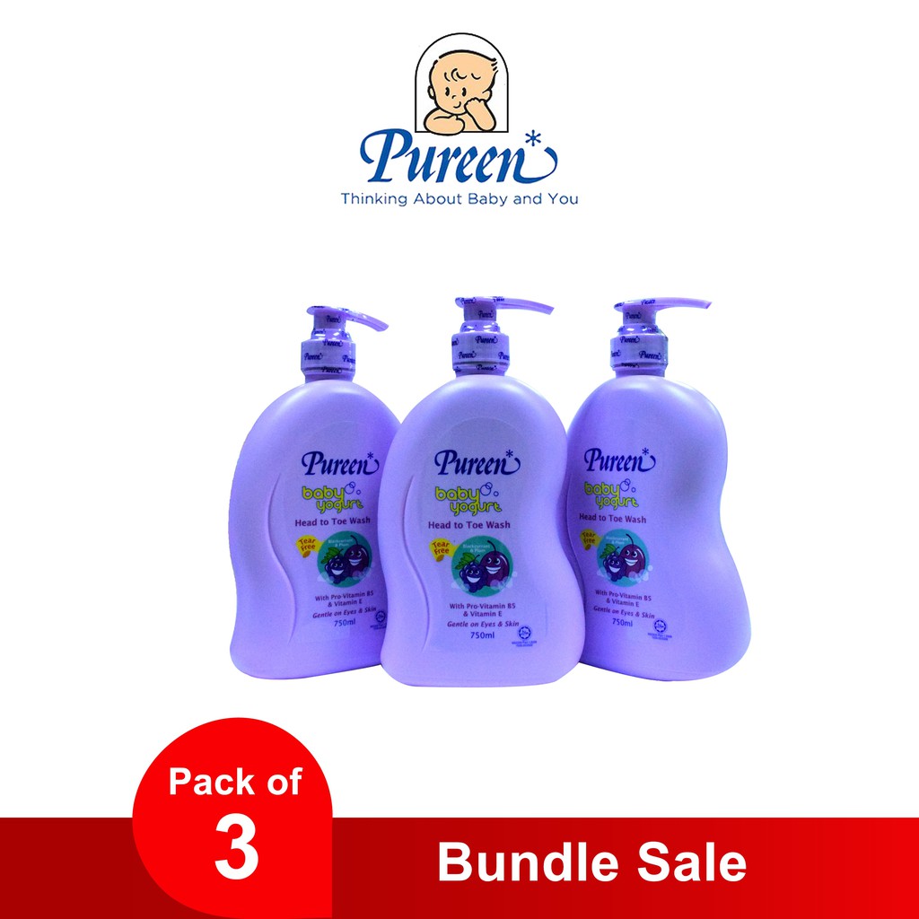 Pureen Baby Yogurt Head To Toe Wash 750ml x 3 Bottles Bundle Sale