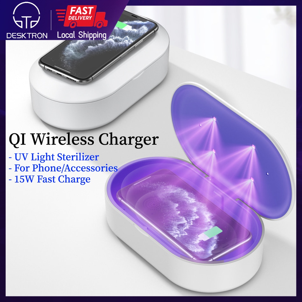 DESKSTRON UV Phone Sanitiser/Sterilizer, Wireless Charger QI Fast