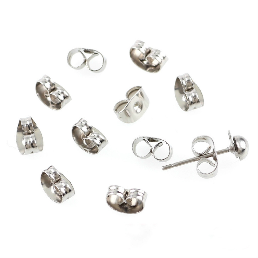 100 Pieces Stainless Steel Earring Back 4x6mm Silver Tone Metal Earback