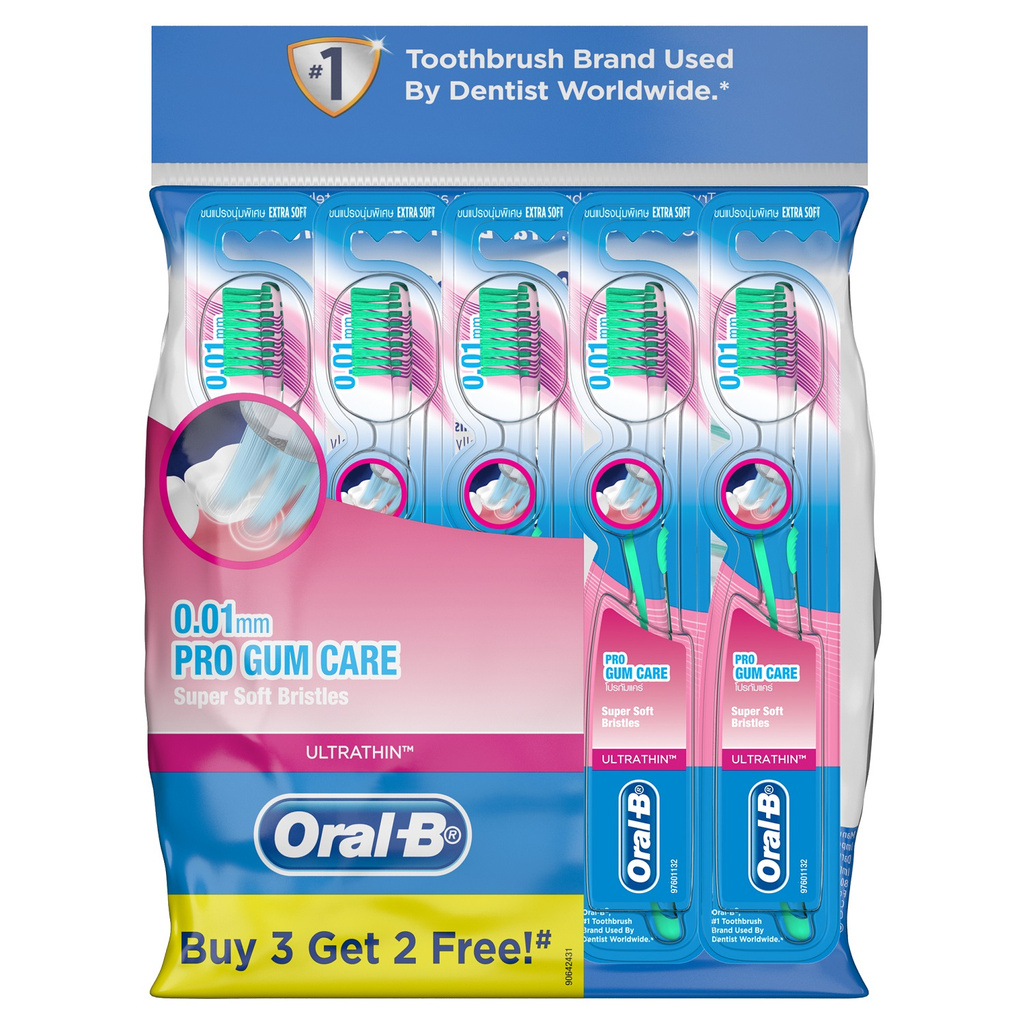 OralB UltraThin Pro Gum Care (Extra Soft) Manual Toothbrush 5 Count