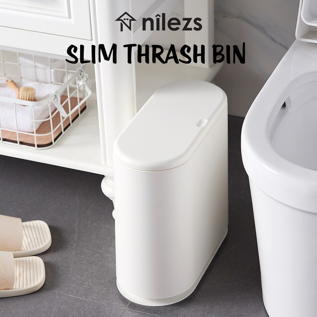 Bin 9L Slim Thrash Bin/Dustbin, Bathroom/Kitchen/Office, White, Khaki