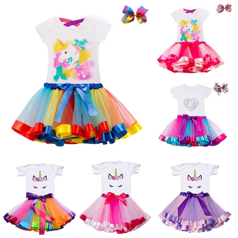 NNJXD Baby Girl Birthday Dress Rainbow Unicorn Kids Dresses For Girls 2