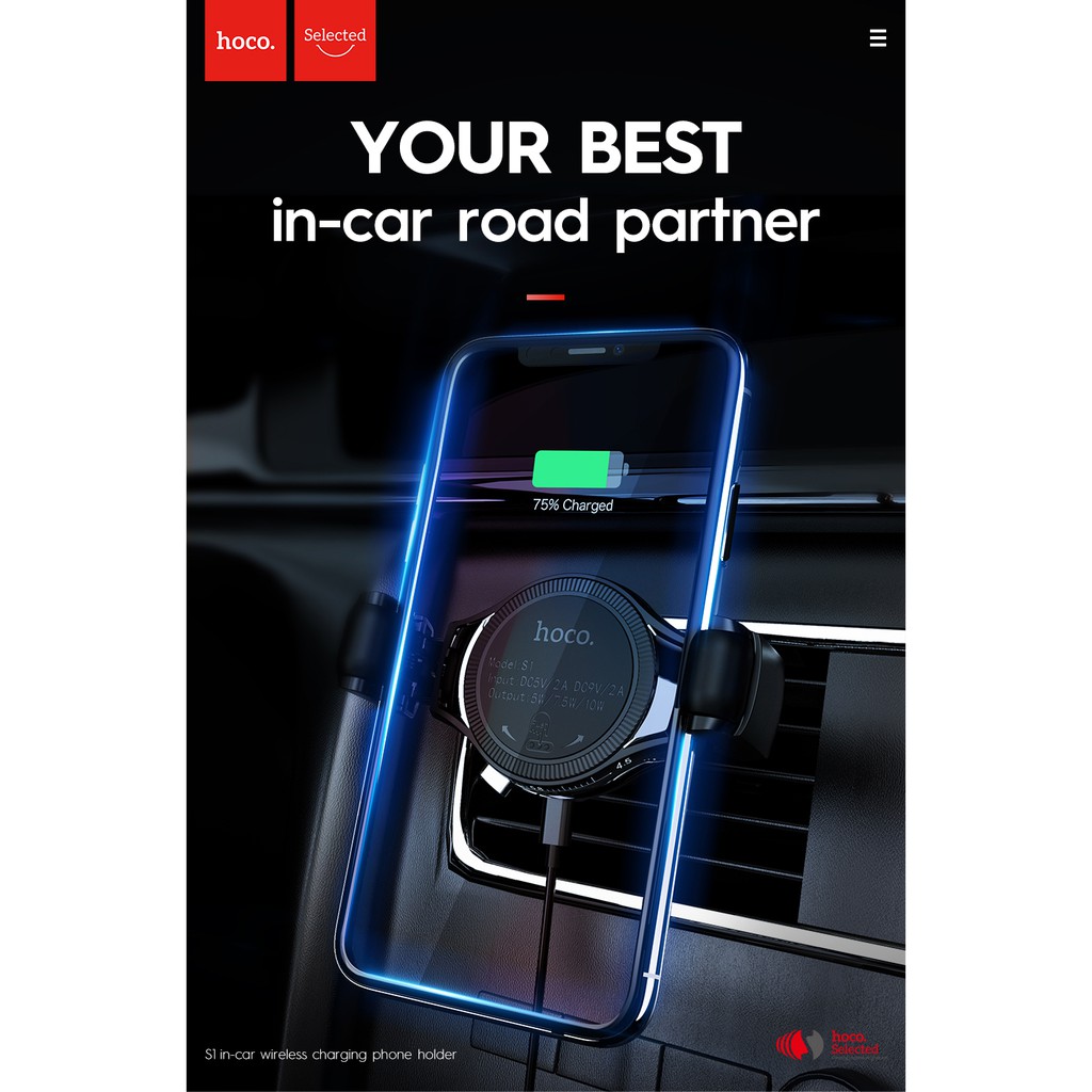 Hoco S1 Car Roller Mount Mobile Phone Air Vent Holder 10W fast charging