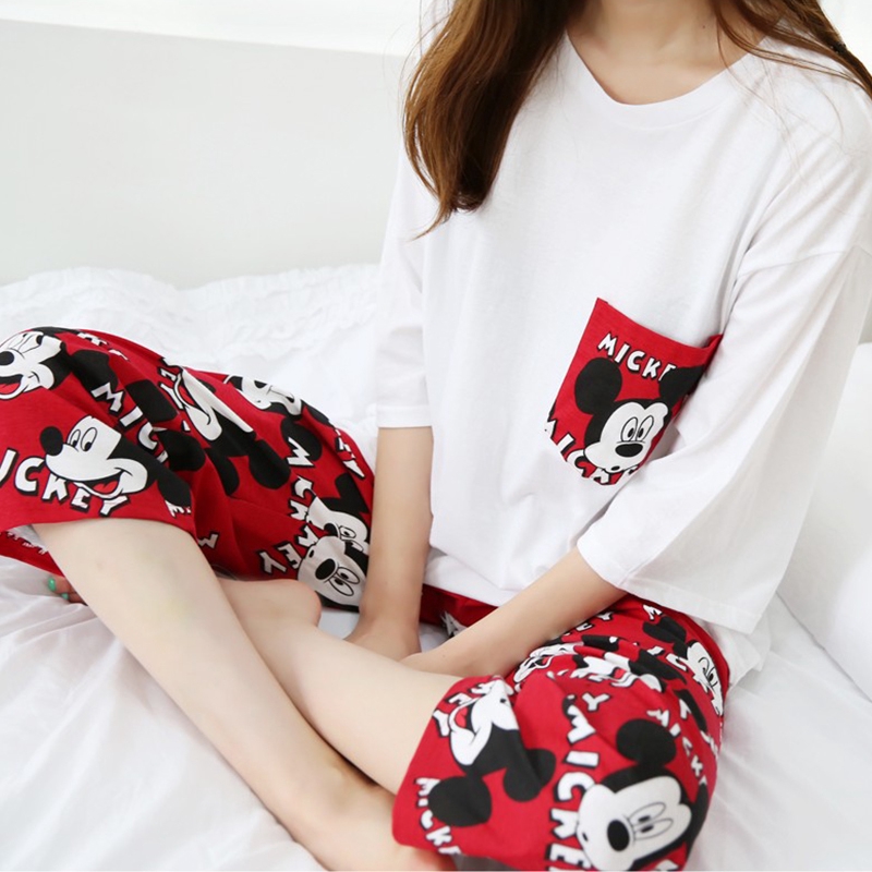 Lovely Mickey Mouse Sleepwear Home Clothes Summer Short Sleeved Women