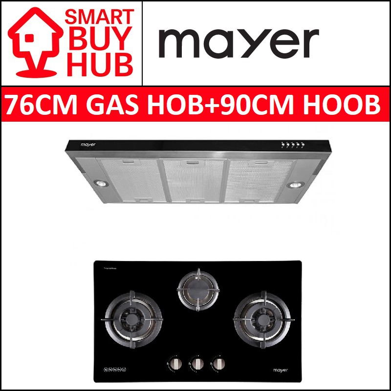 MAYER BUNDLE 76CM 3 BURNER GLASS HOB + 90CM SLIMLINE HOOD (MMGH773