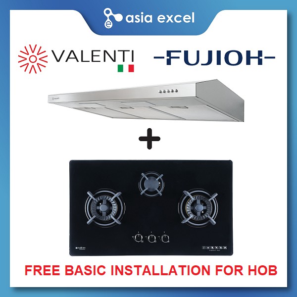 VALENTI VH3029MS 90CM SLIMLINE HOOD + FUJIOH FHGS5530 SVGL 3 BURNER
