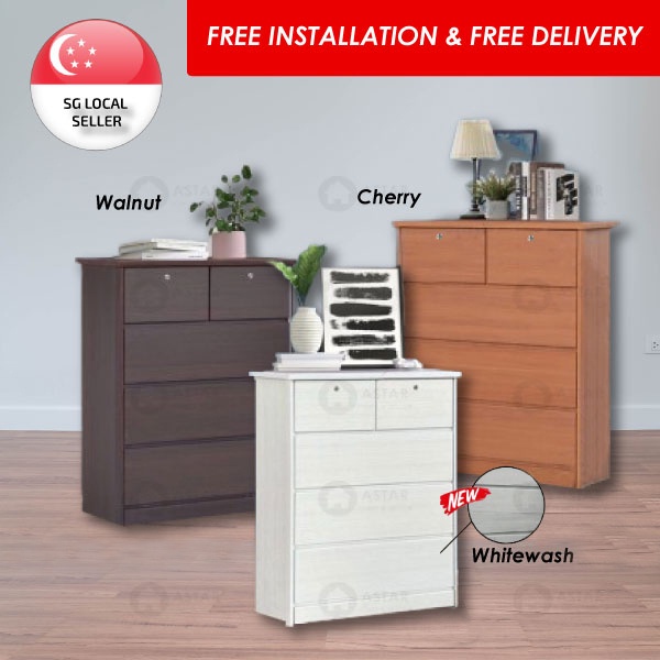 [Furniture Amart] Chest of 5 Drawers with lock in cherry walnut