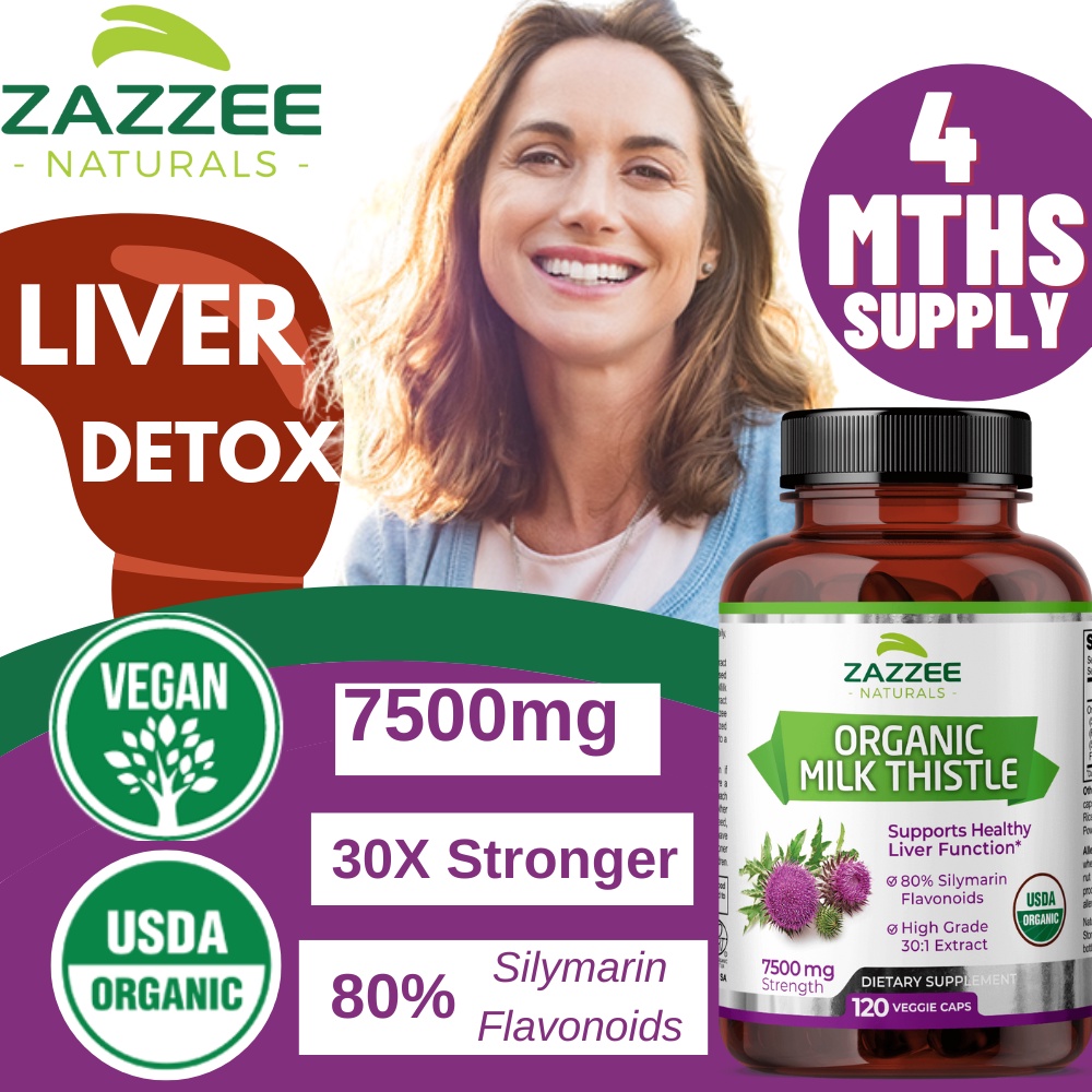 Zazzee Organic Milk Thistle 7500mg 30X Stronger 80 Silymarin