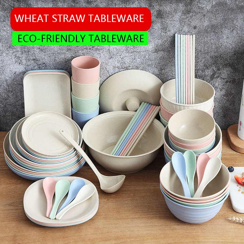 Wheat straw, ecofriendly tableware, bowls and plates, chopsticks and