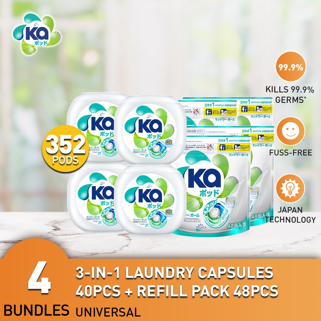 Ka 3in1 Laundry Capsules 40pcs x 4 Boxes + Refill Pack 48pcs x 4