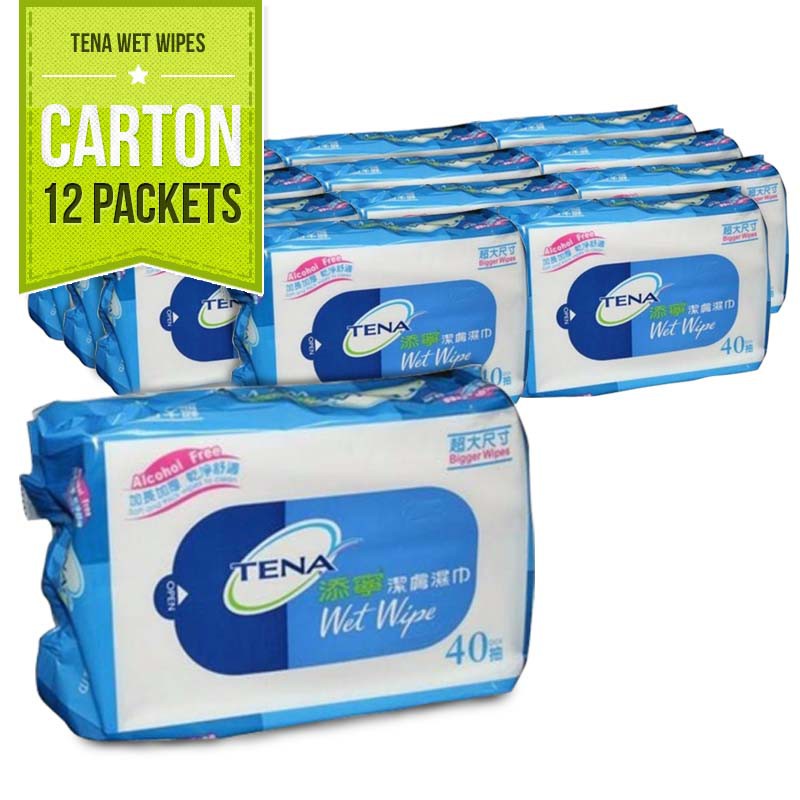 [Carton of 12] Tena Wet Wipes Tissues Alcohol Free Extra Large Moist