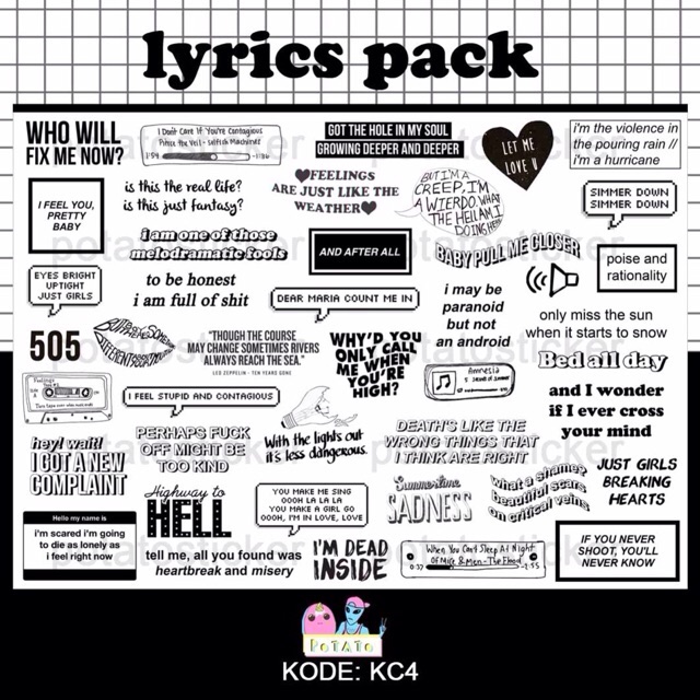 Lyrics pack tumblr sticker Shopee Singapore