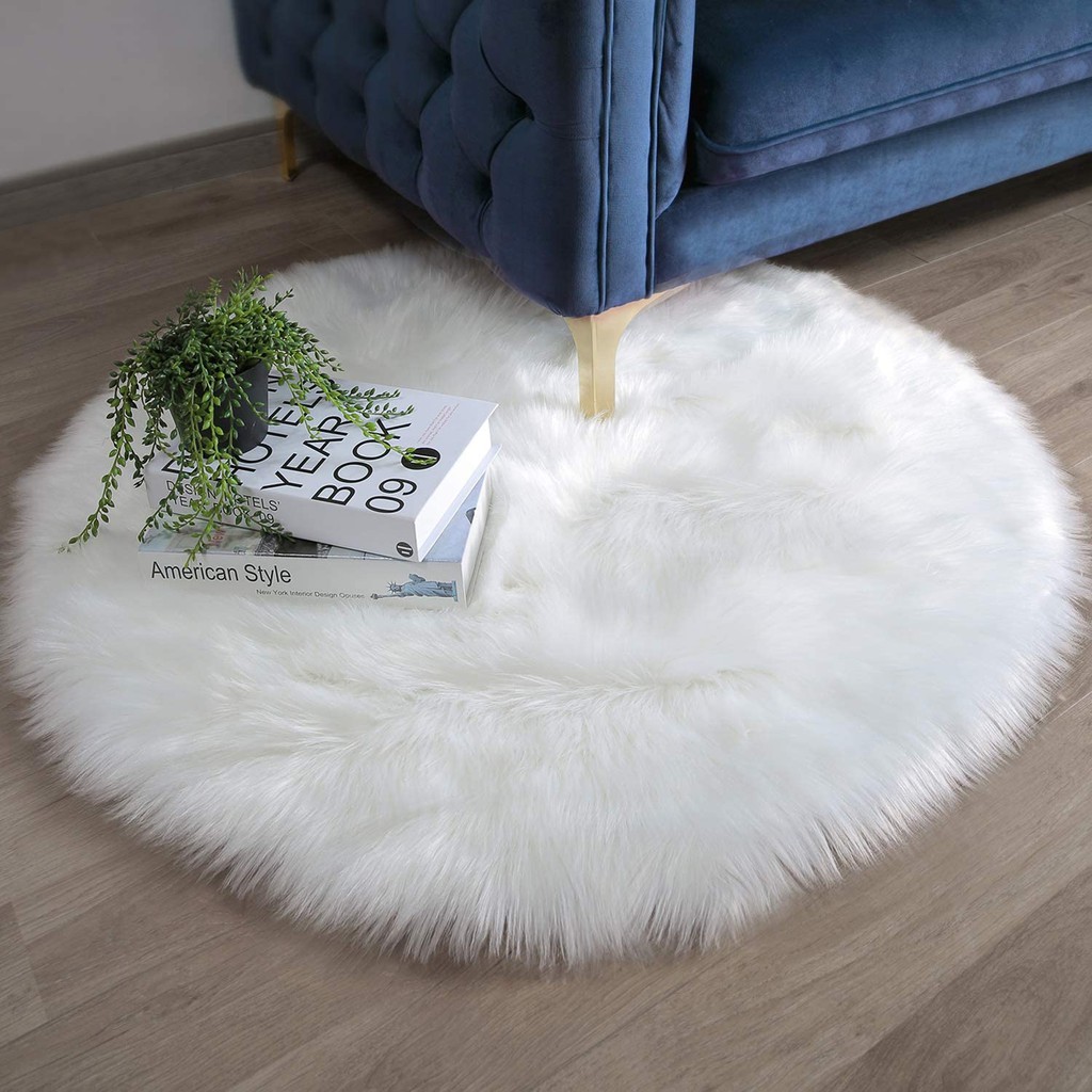 Faux Fur White Round Area Rugs Carpet Floor Mat Indoor Home Decor Ultra
